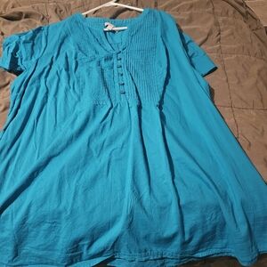 Woman Within Plus Size 7-Day Three-Quarter Sleeve Pintucked Henley Tunic blue 2x